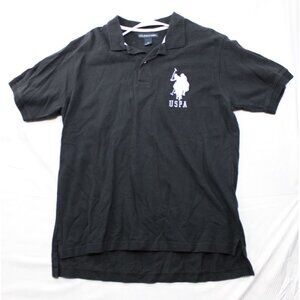 U.S. Polo Assn. Mens Black Polo Shirt With Embroidered Logo & Number 3 Sleeve De